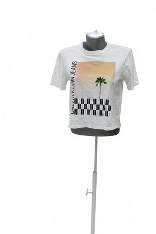 Dámske tričko Calvin Klein Jeans s potlačou, farba biela, veľkosť M