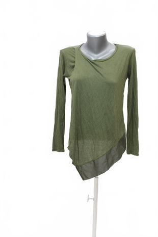 Dámske tričko Sisley bez potlače, farba khaki, veľkosť M