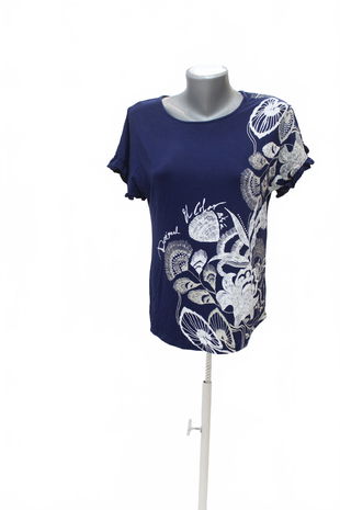Dámske tričko Desigual s potlačou, farba modrá, veľkosť S