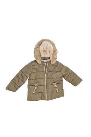 Dievčenská zimná bunda F&F, farba khaki, veľkosť 12-18 m