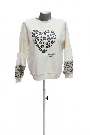 Dievčenská mikina F&F s potlačou, farba béžová, veľkosť 13-14 r