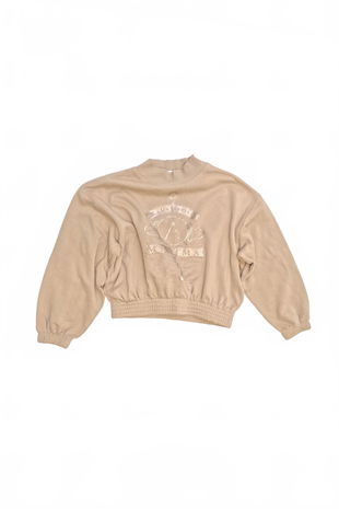 Dievčenská mikina H&M s potlačou, farba béžová, veľkosť 134