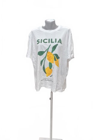 Dámské tričko H&M s potiskem, barva bílá, velikost XL