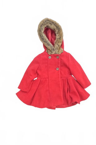 Dievčenský zimný kabát F&F, farba červená, veľkosť 12-18 m