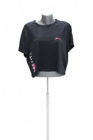 Damen -T-ShirtSlazengermit Aufdruck,farbeschwarz,größeL