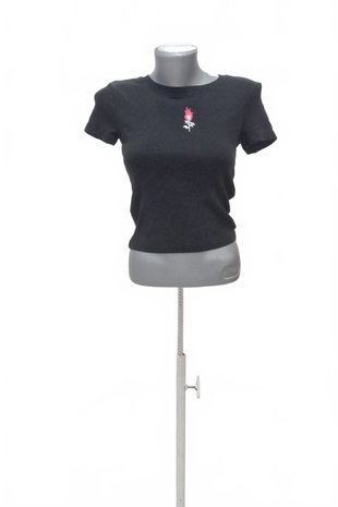 Damen -T-ShirtCroppohne Aufdruck,farbeschwarz,größeS